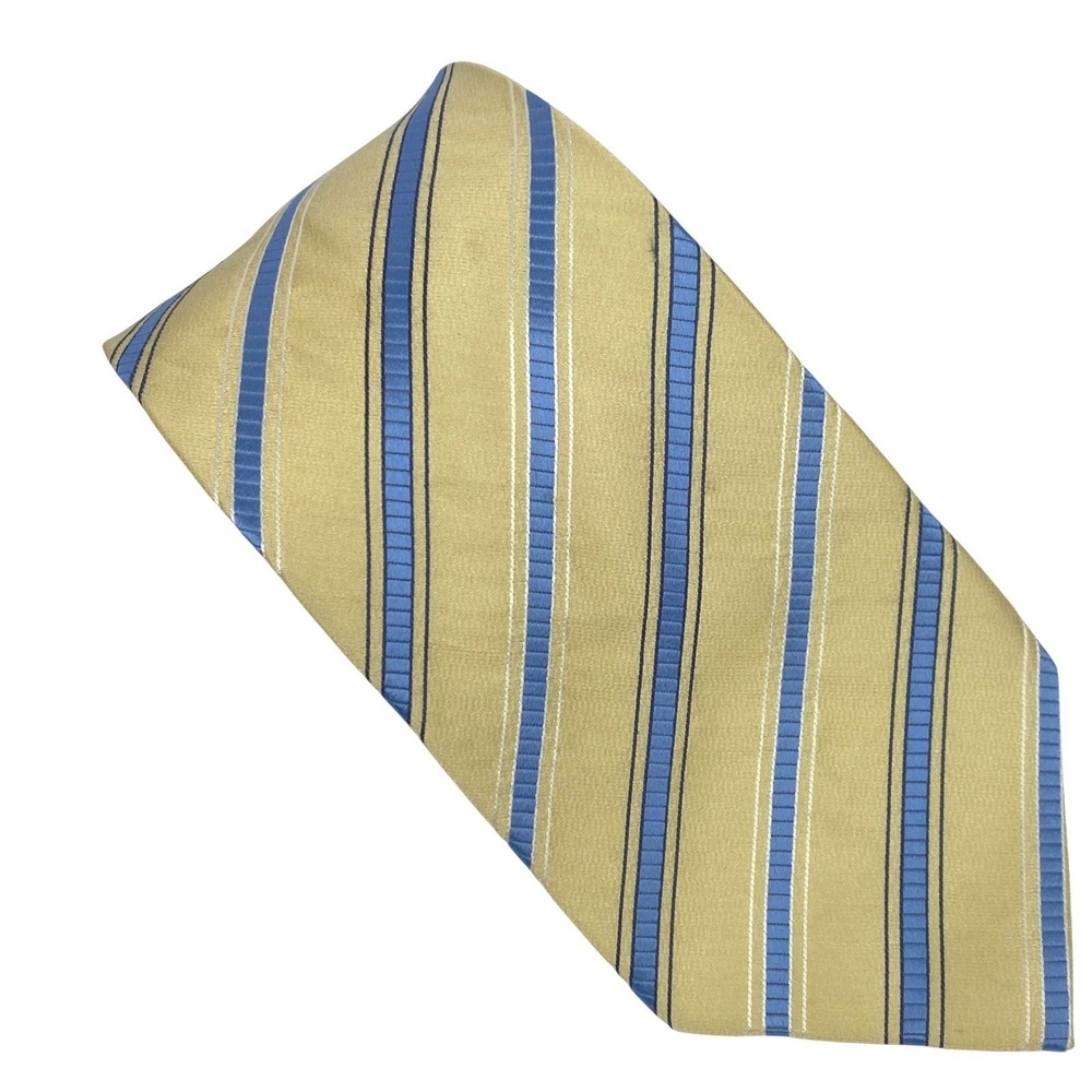 TASSO‎ ELBA Silk Neck Tie Mens Gold Blue Striped Classic Wide Dress 60x4 Long